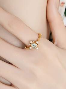 1 Miếng Của phụ nữ Nguyên chất Bạc 925 Retro Hình Học Chỉ mục Ngón tay Nhẫn , Thích hợp Đối với Mặc hàng ngày Và Phụ kiện trang sức - Vàng - Xem 3