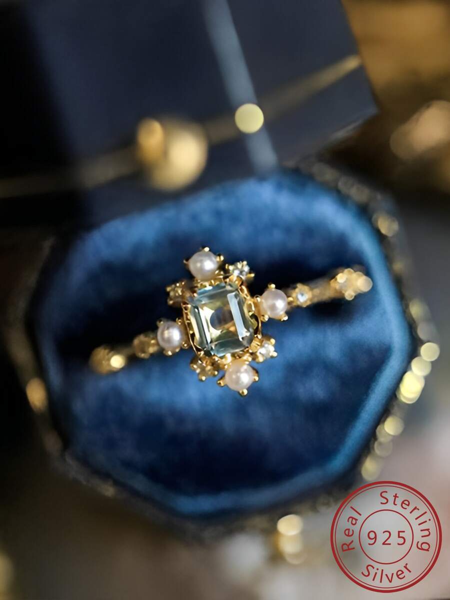 1 Miếng Của phụ nữ Nguyên chất Bạc 925 Retro Hình Học Chỉ mục Ngón tay Nhẫn , Thích hợp Đối với Mặc hàng ngày Và Phụ kiện trang sức - Vàng - Xem 1