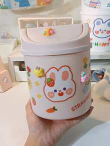 Bote de basura de escritorio rosa pequeño + pegatina aleatoria - Rosa - Ver 2