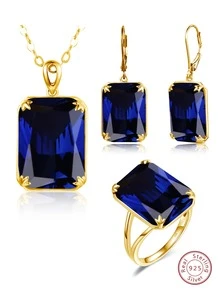 3 cái/bộ Đúng mốt , Linh hoạt , Tối giản 13*18MM Màu xanh lá Khối Zirconia  Đá sinh Cắt Dài Hình chữ nhật Hình dạng Sri Lanka Xanh Sợi tổng hợp Ngọc bích Đá sinh Lấy cảm hứng Đồ trang sức Vòng cổ/Hoa tai , 925 sterling bạc 18K Mạ vàng , Ngày kỷ niệm Quà Tặng Đính Hôn Đối với phụ nữ Buổi tiệc Cô dâu Bộ , Dây chuyền Chiều dài Inch , Có thể điều chỉnh 16-18 Inch - Xanh đậm - Xem 6