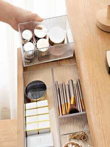 透明条纹收纳盒，适用于化妆品、珠宝和文具装饰秋季装饰节日装饰房间装饰家居装饰秋季装饰卧室装饰 - 無色 - 查看 4