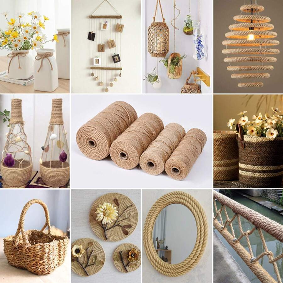 100m/Roll Natural Retro Decorative DIY Handmade Jute Rope, Suitable For Halloween, Christmas, Valentine's Day, Thanksgiving, Holiday Party Small Gifts, Gift Tags, Bookmarks, Photo Frame Decor, Gift Box Packaging, Home Decor, Cat Scratching Post, Basket Weaving