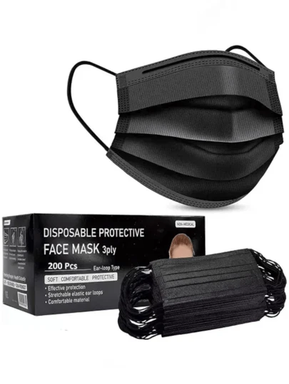 Cubrebocas Negro 100 piezas, Mascarilla Desechable Termosellada Tricapa, Tapabocas con 100 Piezas con Ajustador Nasal Oculto y Tecnología Ligera de Filtrado Efectivo