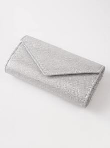 亮片信封手提包，女士晚宴手拿包，女士日常手拿包，闪亮金属链条斜挎包，适合婚礼派对，银色和黑色 - 銀色 - 查看 5