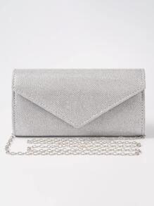 亮片信封手提包，女士晚宴手拿包，女士日常手拿包，闪亮金属链条斜挎包，适合婚礼派对，银色和黑色 - 銀色 - 查看 3