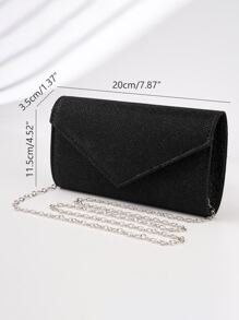 亮片信封手提包，女士晚宴手拿包，女士日常手拿包，闪亮金属链条斜挎包，适合婚礼派对，银色和黑色 - 黑色 - 查看 7