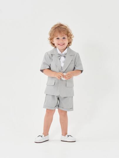 BOARNSEORL 2 件套男婴绅士套装：西装外套和短裤，带蝴蝶结，时尚适合生日派对、婚礼、洗礼、夏季
