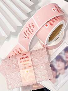1roll/100pcs Thank You Stickers, Box Sealing Stickers, Packaging Decorations, Self-adhesive Labels - Pink - View 3