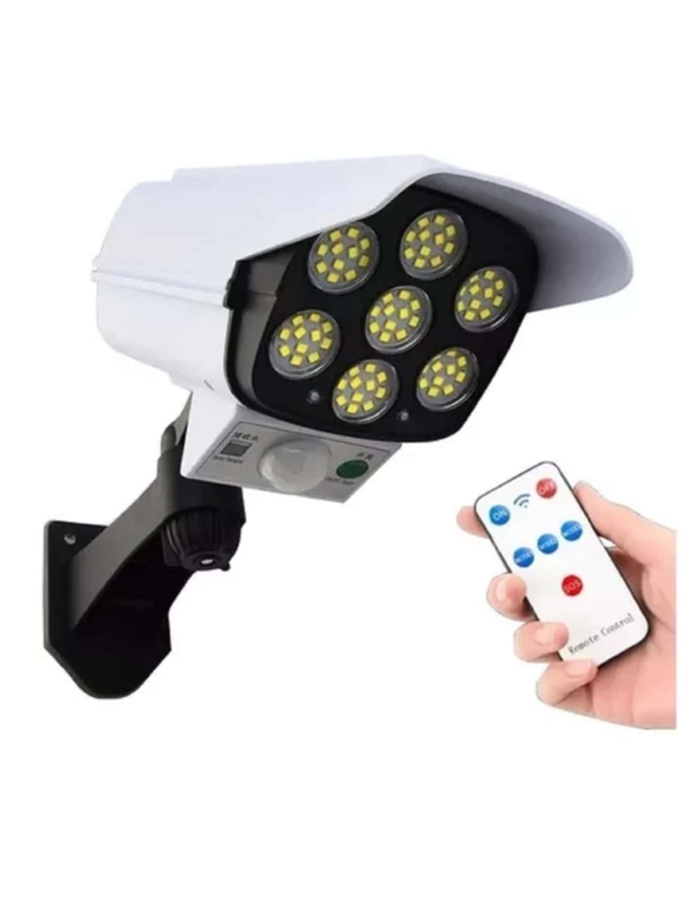 Lámpara Solar Con Control Remoto, Cámara De Seguridad Falso - Blanco - Ver 1