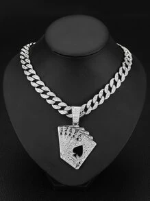 Collar con abalorio de naipes de diamantes de imitación para hombre, cadena cubana de estilo Punk Hip Pop, para regalo de joyería y fiesta - Plateado - Ver 13