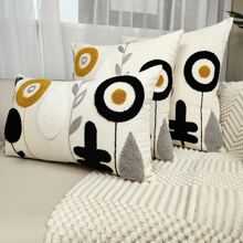 1 件簡約帆布圓形花卉刺繡枕套 - 彩色 - 查看 10