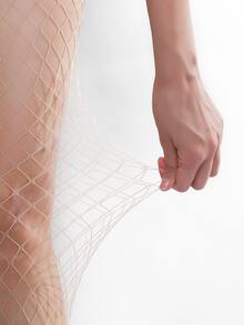 1pair women's solid color fishnet socks basic all-match pantyhose - Apricot - View 2