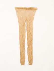 1pair women's solid color fishnet socks basic all-match pantyhose - Apricot - View 4