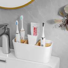 Storage boxes 1 pieza Soporte blanco para cepillos de dientes de baño con 5 ranuras, organizador de bambú para cepillos de dientes eléctricos, pasta de dientes, afeitadora en el mostrador, decoración de otoño para el hogar y el baño, de vuelta a la escuela - Blanco - Ver 5