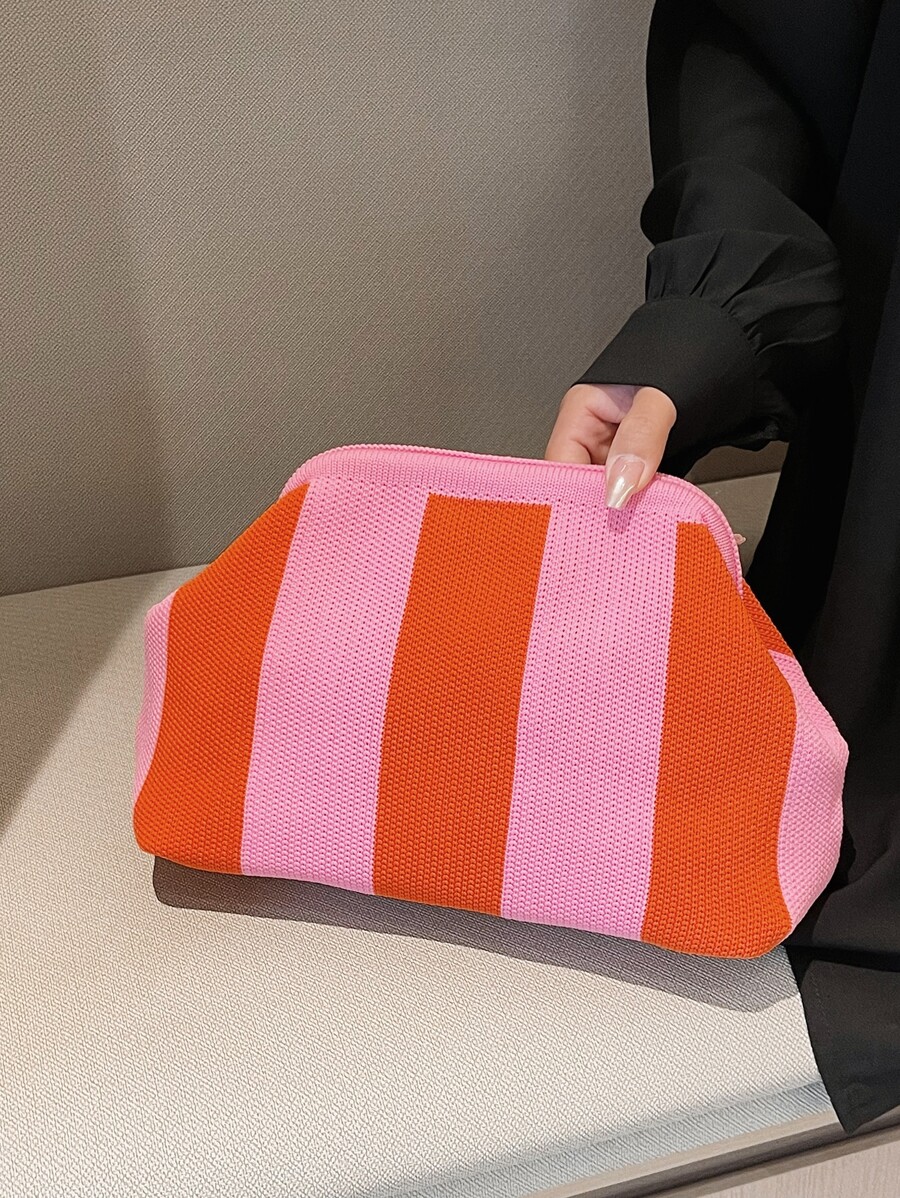 CALINNL 女士手拿包时尚化妆包几何条纹钩针包适合旅行、购物、日常使用 - 彩色 - 查看 1
