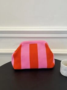 CALINNL 女士手拿包时尚化妆包几何条纹钩针包适合旅行、购物、日常使用 - 彩色 - 查看 8