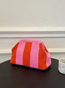 CALINNL 女士手拿包时尚化妆包几何条纹钩针包适合旅行、购物、日常使用 - 彩色 - 查看 4