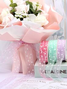 Decoración 1 rollo de 9m transparente cinta con con estampado de estrella para regalo envase , flor , fiesta - Morado - Ver 3