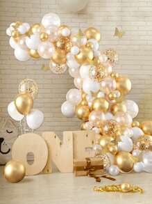 97pcs White Gold Balloon Glue Chain&2pcsBalloon Accessory&12pcs Butterfly, Balloon Set Perfect Decoration Wedding, Birthday Holiday Party Background, Decorative Balloon Arch Kit, Includes Butterfly Decorations And Balloon Accessories - White Gold - View 4