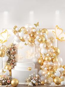 97pcs White Gold Balloon Glue Chain&2pcsBalloon Accessory&12pcs Butterfly, Balloon Set Perfect Decoration Wedding, Birthday Holiday Party Background, Decorative Balloon Arch Kit, Includes Butterfly Decorations And Balloon Accessories - White Gold - View 1