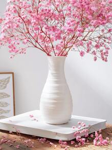 1 chiếc bình nhựa trang trí thanh lịch, kiểu dáng trang trại hiện đại, hình trụ màu trắng, bề mặt gợn sóng, nhẵn mịn, đế vững chắc, thích hợp cắm hoa giả và cành sậy, lý tưởng cho trang trí đám cưới, trang trí nhà cửa, phòng khách, bàn ăn, sự kiện, trang trí tường, trang trí mùa xuân. - trắng - Xem 2