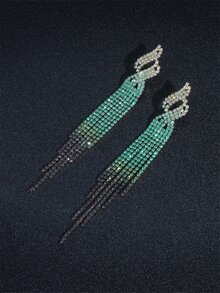 復古閃亮俱樂部酒吧流蘇水晶水鑽耳環耳環婚禮派對畢業首飾 - 墨綠色 - 查看 3