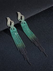 復古閃亮俱樂部酒吧流蘇水晶水鑽耳環耳環婚禮派對畢業首飾 - 墨綠色 - 查看 4
