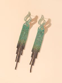 復古閃亮俱樂部酒吧流蘇水晶水鑽耳環耳環婚禮派對畢業首飾 - 墨綠色 - 查看 2