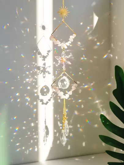 Natural Gravel Crystal Square Sun Catcher Home Pendant Garden Pendant,Halloween,Spooky,Autumn,Holiday,Festival,Home Decor ,Room Decor,Wall Decor Gifts Birthday Graduation