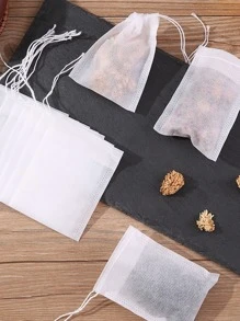 100pcs Non-woven Drawstring Tea Bags Disposable Teabags/herb Bags/ Soup Bags For Seasoning Cooking Kitchen Tool - White - View 3