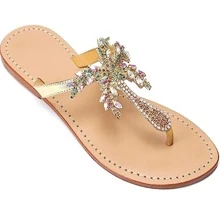 Women Rhinestone Beach Wedding Summer Sandals - Gold - View 3