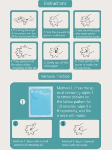 3 hojas luna , mar onda & montaña patrón Tatuaje temporal Pegatinas - Negro - Ver 6