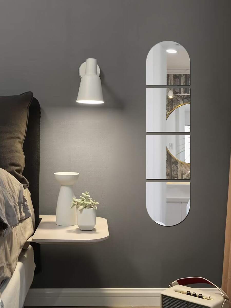 4pcs Geometric Design Mirror Wall Sticker Rama Decoration Rama - Silver - View 1