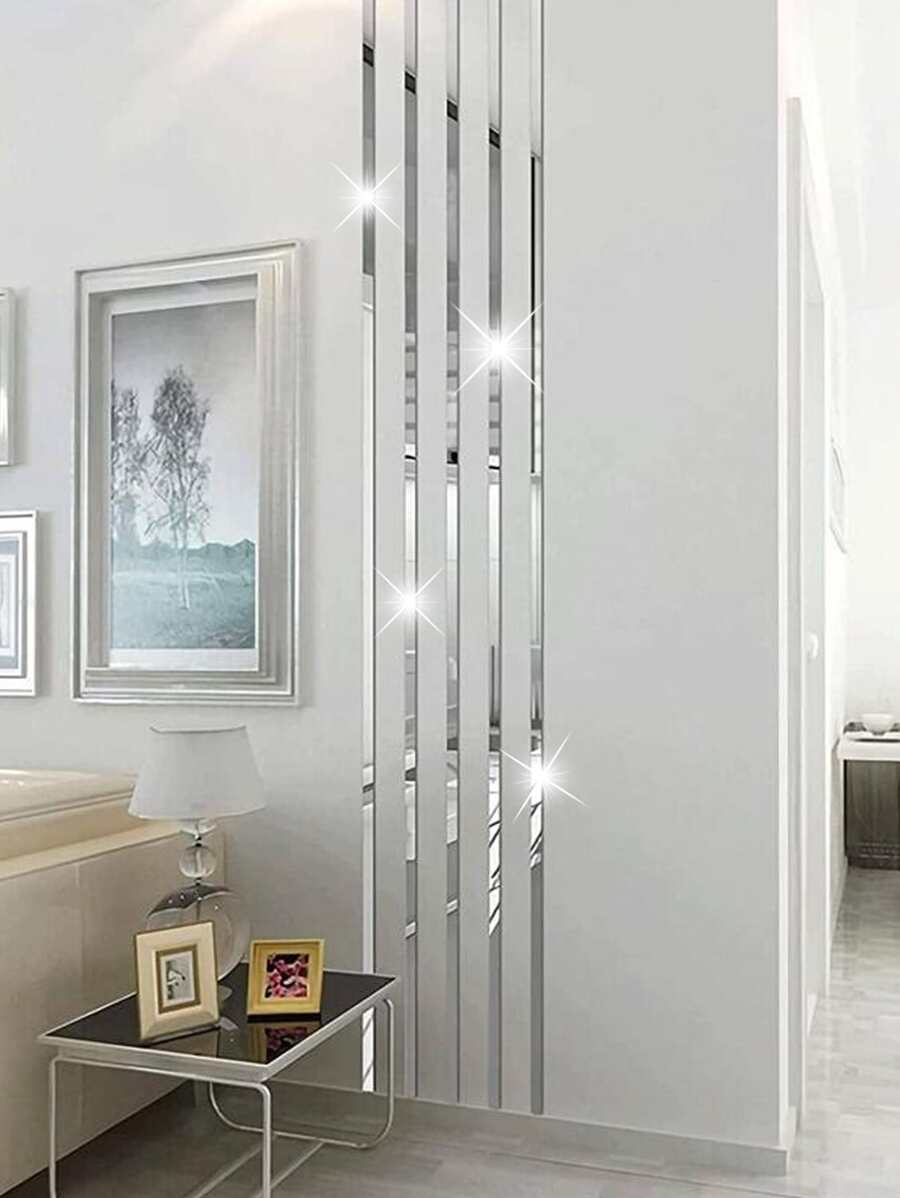 10pcs 3*25cm/1.18*9.84in Silver Acrylic Mirror Wall Stickers - Silver - View 1