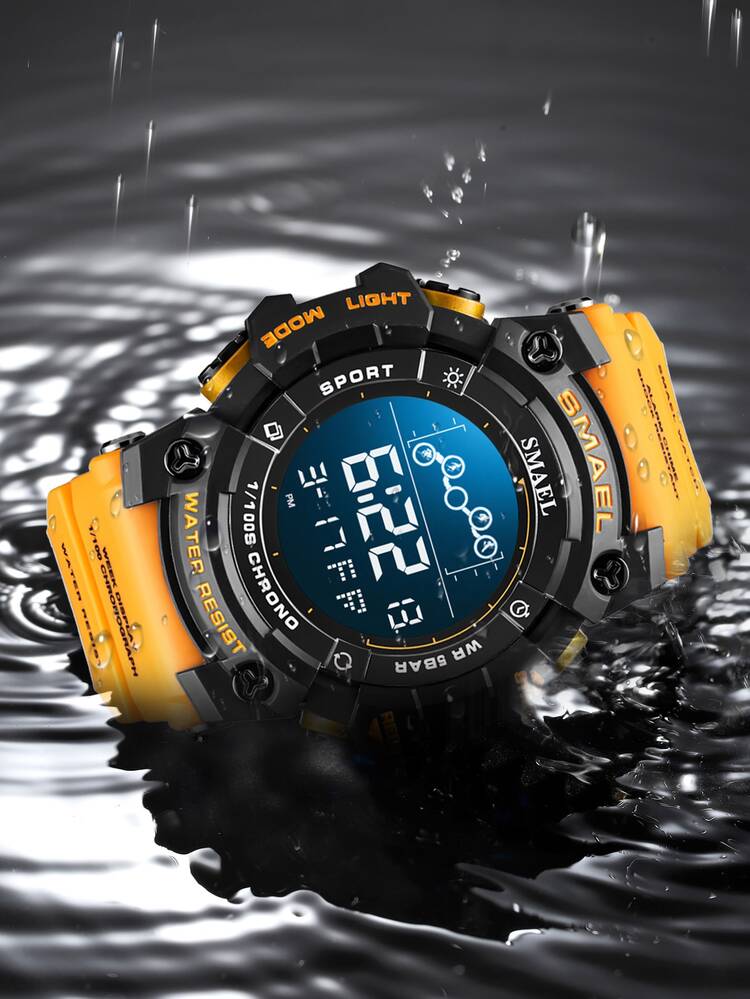 SMAEL Reloj deportivo electrónico pequeño para estudiantes, Esfera Grande, resistente al agua Ip, multifuncional y con pantalla única, 1 pieza - Amarillo - Añade 4