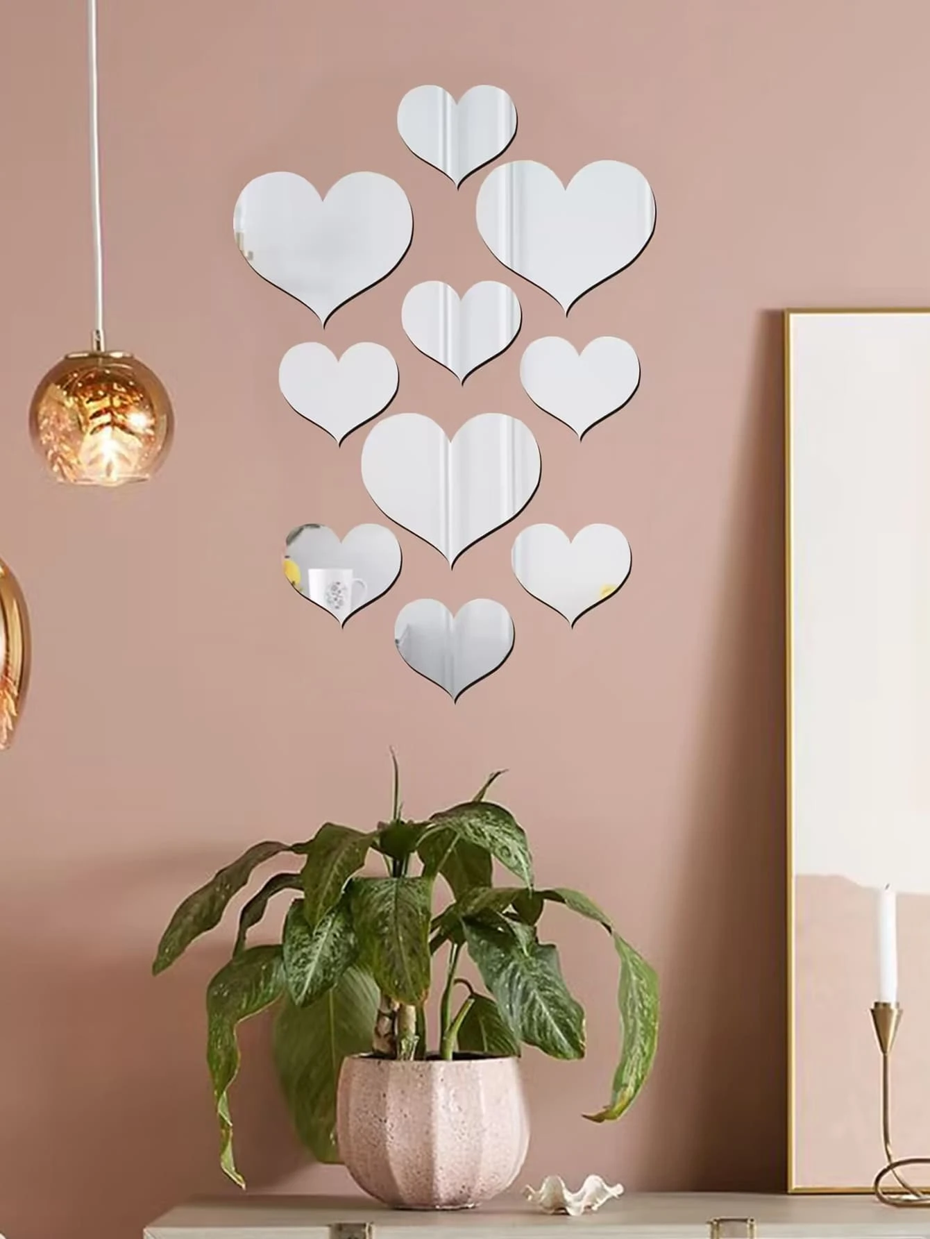 10入組心形鏡子牆貼 - 銀色 - 查看 1