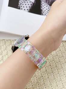 1pc 20mm Samsung Galaxy Strap Is Comfortable And Waterproof, Compatible With Samsung Galaxy Watch 4/5/6/7 40mm 44mm, Unisex Samsung Galaxy Strap, Stylish And Light Resin Small Waist Samsung Strap With Rose Gold Metal Buckle, Rainbow Transparent Strap, Quick-Release Crystal Strap, Compatible With Samsung Strap Galaxy 5/4 40mm 44mm/Pro 45mm, Galaxy Active 2 40mm/Active 40mm - Clear - View 8