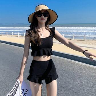 Women's Split Ruffle Trim Beach Vacation Bikini Swimming Summer