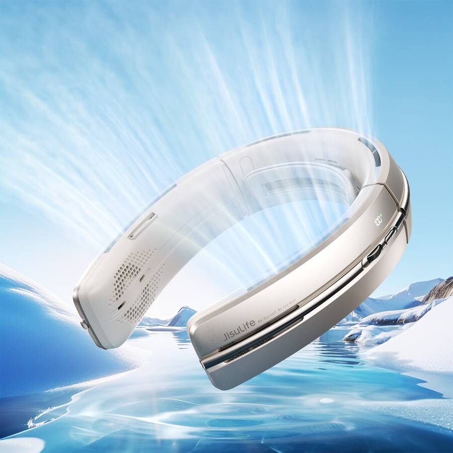 Portable Neck Fan, 6000mAh Bladeless Neck Fan 100 Speeds Adjustment USB Rechargeable Portable Fan, LED Display, Negative ion function, Wearable Personal Fan, Mini Hands Free - 金色 - 查看 1