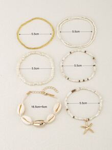 7 Stücke/Set handgefertigtes Damenarmband im böhmischen Strandstil mit Reisperlen, Seesternen und Muscheln