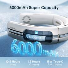 Portable Neck Fan, 6000mAh Bladeless Neck Fan 100 Speeds Adjustment USB Rechargeable Portable Fan, LED Display, Negative ion function, Wearable Personal Fan, Mini Hands Free - 金色 - 查看 2