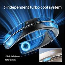 Portable Neck Fan, 6000mAh Bladeless Neck Fan 100 Speeds Adjustment USB Rechargeable Portable Fan, LED Display, Negative ion function, Wearable Personal Fan, Mini Hands Free - 金色 - 查看 4