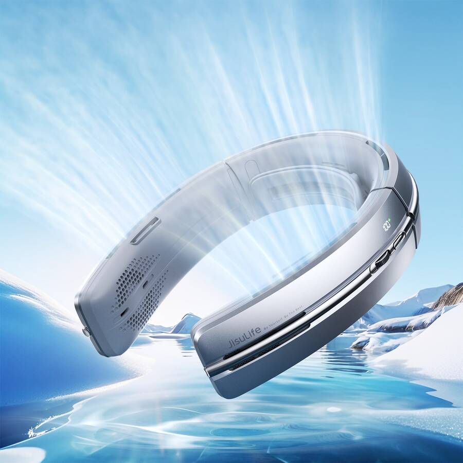 Portable Neck Fan, 6000mAh Bladeless Neck Fan 100 Speeds Adjustment USB Rechargeable Portable Fan, LED Display, Negative ion function, Wearable Personal Fan, Mini Hands Free - Silver - View 1