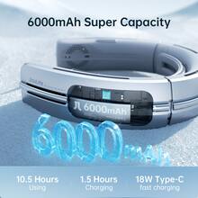 Portable Neck Fan, 6000mAh Bladeless Neck Fan 100 Speeds Adjustment USB Rechargeable Portable Fan, LED Display, Negative ion function, Wearable Personal Fan, Mini Hands Free - Silver - View 2