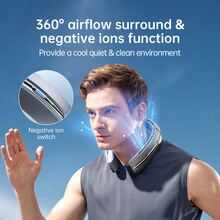 Portable Neck Fan, 6000mAh Bladeless Neck Fan 100 Speeds Adjustment USB Rechargeable Portable Fan, LED Display, Negative ion function, Wearable Personal Fan, Mini Hands Free - Silver - View 3