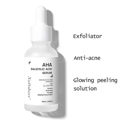 Nattshare AHA 水杨酸面部精华液 30ml，BHA 乙醇酸面部精华液，用于黑头、暗斑、痤疮、瑕疵、毛孔粗糙、去角质、黄褐斑、雀斑、焕发蜗牛粘蛋白、暗沉、不去角质、提亮肤色、维生素 C、Vc、深层保湿、透明质酸、美白、Ve、滋养、烟酰胺、保湿、胶原蛋白、亮白、姜黄 E、去角质、西瓜、抗氧化、视黄醇，日常护肤，无需卸妆，日夜适用，适合女性、男性、节日