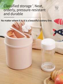 1 Small Desktop Large-Capacity Household Cute Trash Can With Lid Exquisite Bedside Bedroom Living Room Small Beautiful Storage Bucket - Pink - View 1
