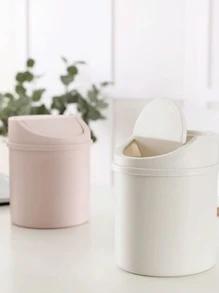 1 Small Desktop Large-Capacity Household Cute Trash Can With Lid Exquisite Bedside Bedroom Living Room Small Beautiful Storage Bucket - Pink - View 5