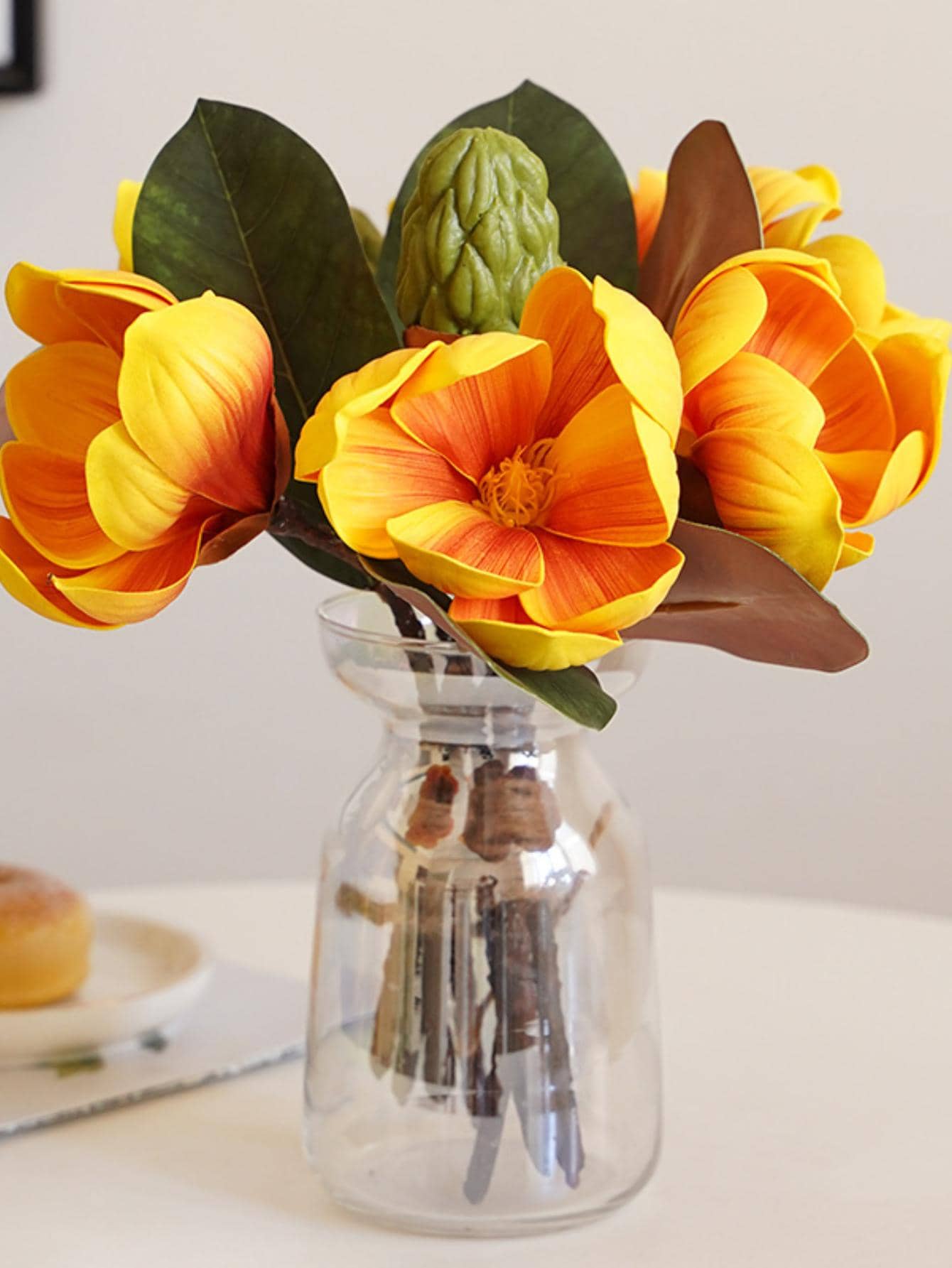 Artificial Orchid Flowers Fake Orchids For Home Office Wedding Table Centerpiece For Wedding Decoration, Valentine'S Day Decor, Birthday Decor, Anniversary Decor, Holiday Decor, Graduation Decoration, Party Decor Supplies - 橘色 - 查看 1