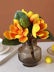 Artificial Orchid Flowers  Fake Orchids For Home Office Wedding Table Centerpiece For Wedding Decoration, Valentine'S Day Decor, Birthday Decor, Anniversary Decor, Holiday Decor, Graduation Decoration, Party Decor Supplies - 橘色 - 查看 2